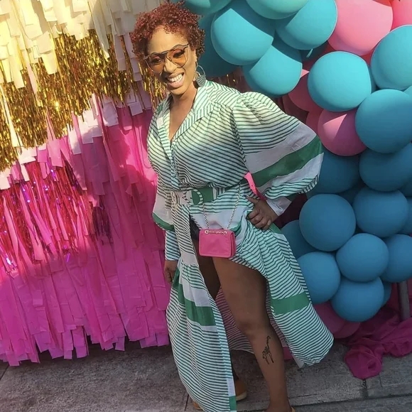 Green and White Striped Maxi Dress - Picture 6 of 7